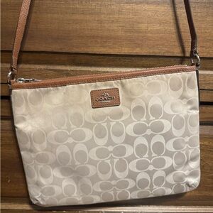 Coach Cream and Tan Crossbody Bag with Signature Pattern
